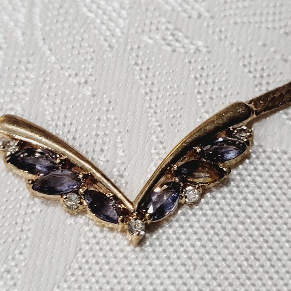 New Avon Jewelry Gold Toned Tanzanite color Rhinestone Marquise Giftset Large - Picture 5 of 8